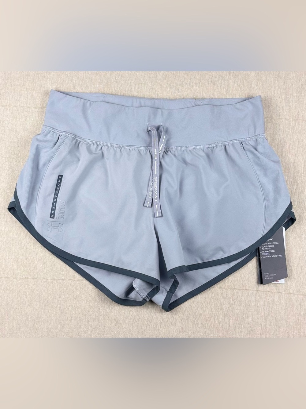 NWT Under Armour Run HeatGear Speedpocket Gray Running Shorts Medium